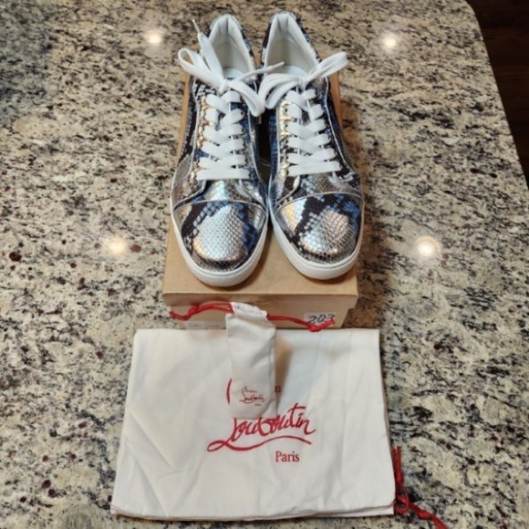 NEW Christian Louboutin Fun Vieira Orlato Flat Sneaker in Metallic Snake 41.5 - Picture 2 of 12
